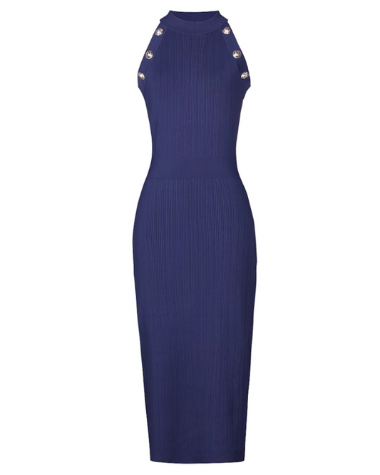 Halter Midi Knitted Dress Blue