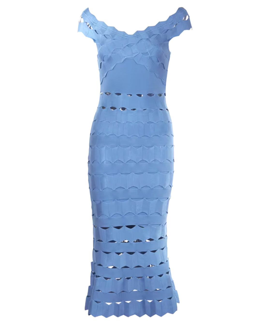 Scalloped Fluted Midi Dress