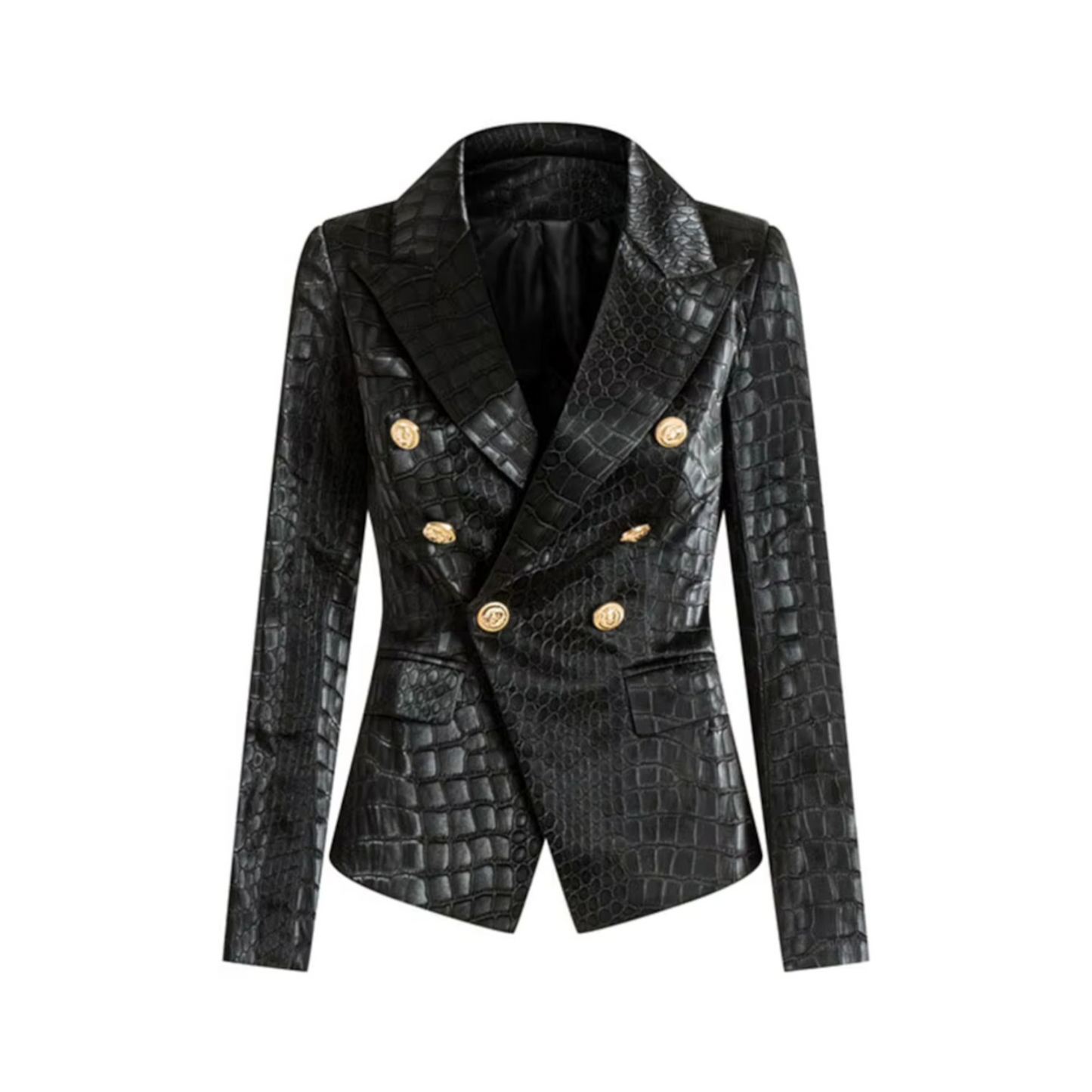 Long Sleeve Crocodile Faux Leather Jacket Black