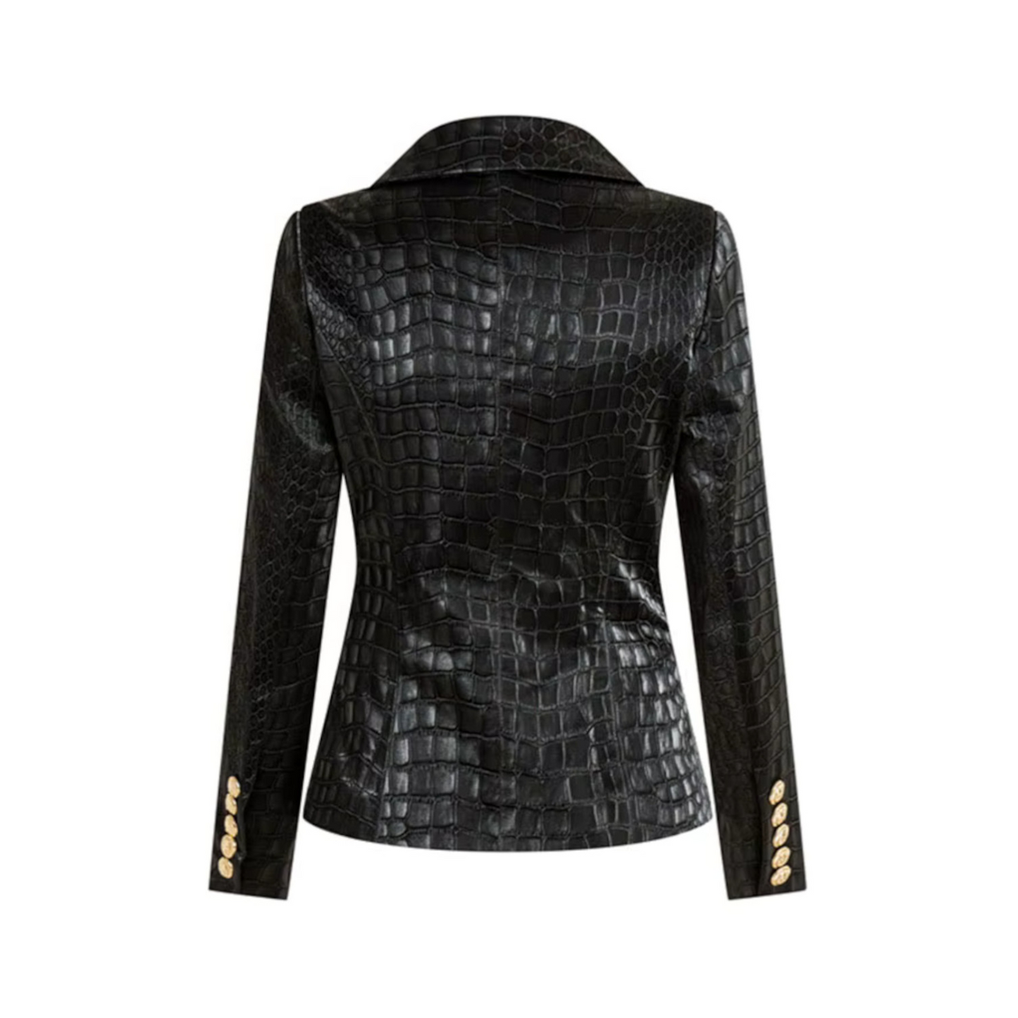 Long Sleeve Crocodile Faux Leather Jacket Black