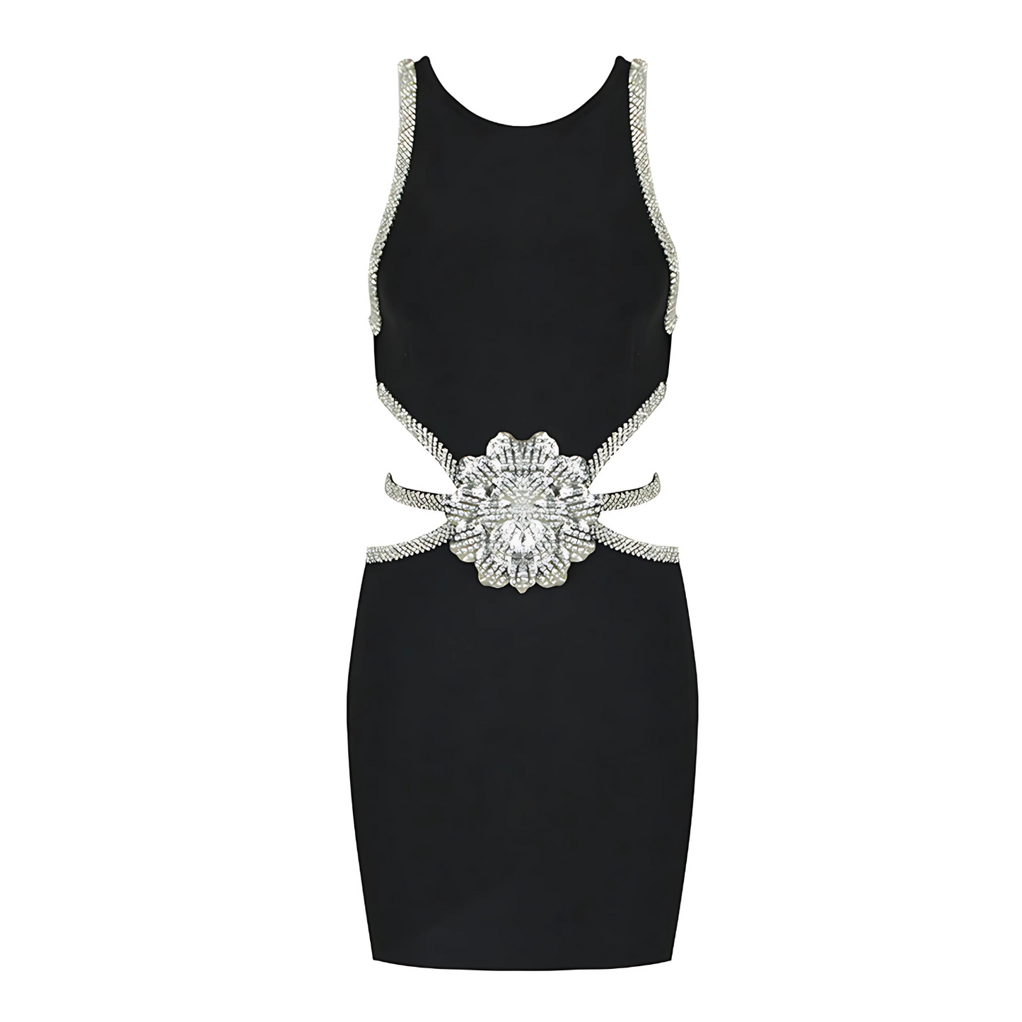 Crystal Flower Detail Dress Black