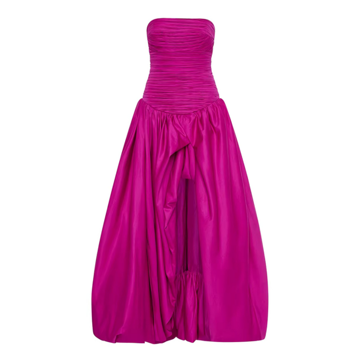 Strapless Ruched Puff Maxi Dress
