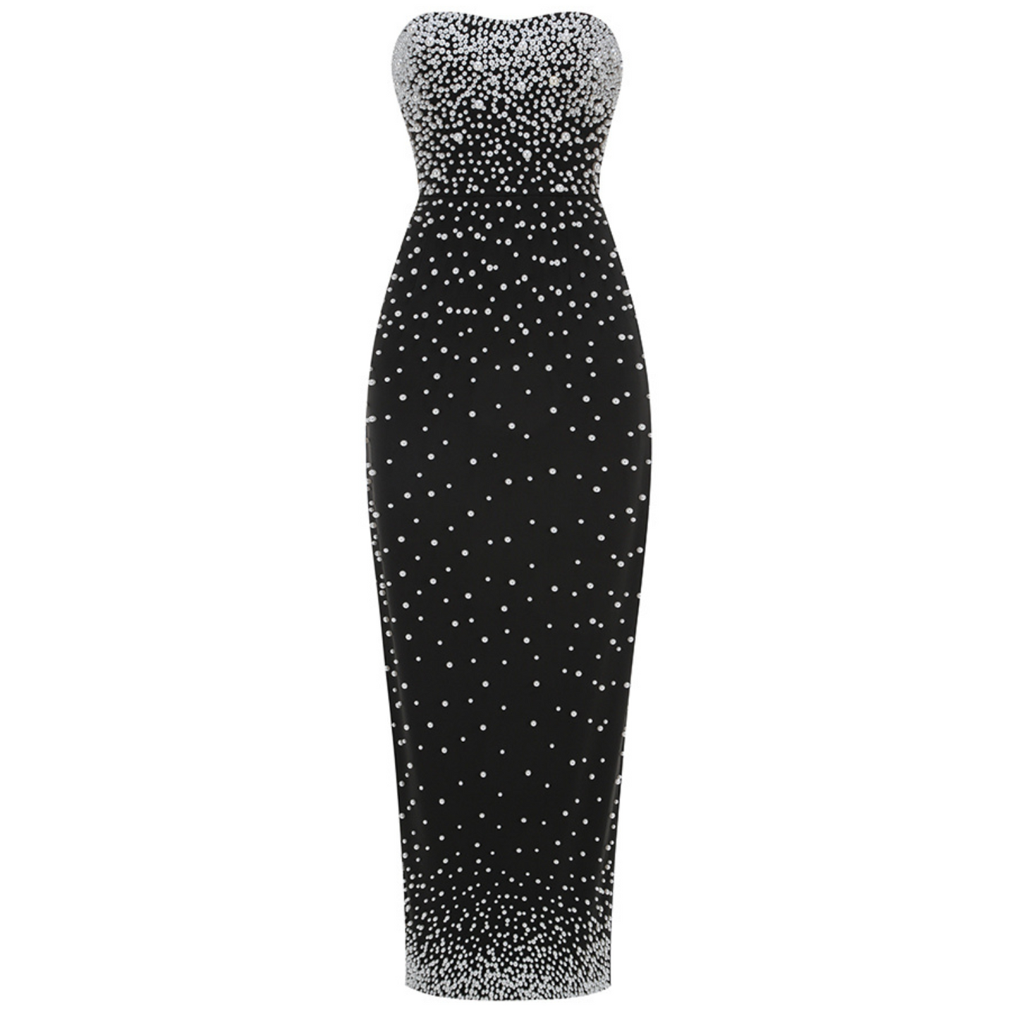 Strapless Pearl Embellished Maxi Dress Black HV2034