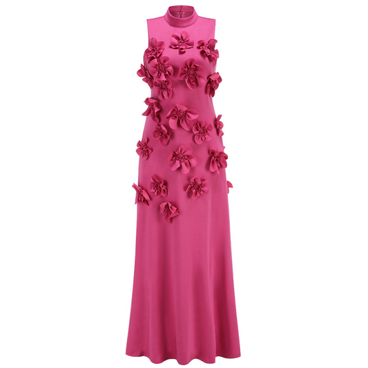 Floral A Line Maxi Dress Hot Pink HV2035