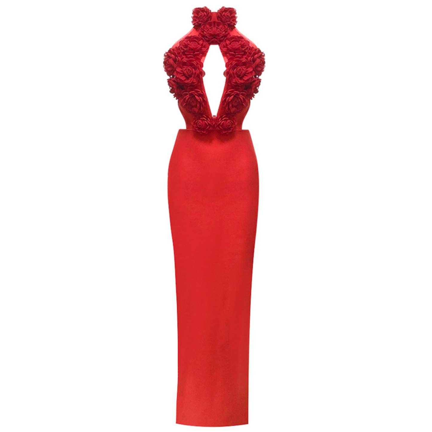 Halter Floral Strappy Maxi Dress Red
