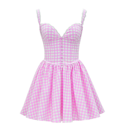 Lace Bustier A Line Dress Hot Pink White