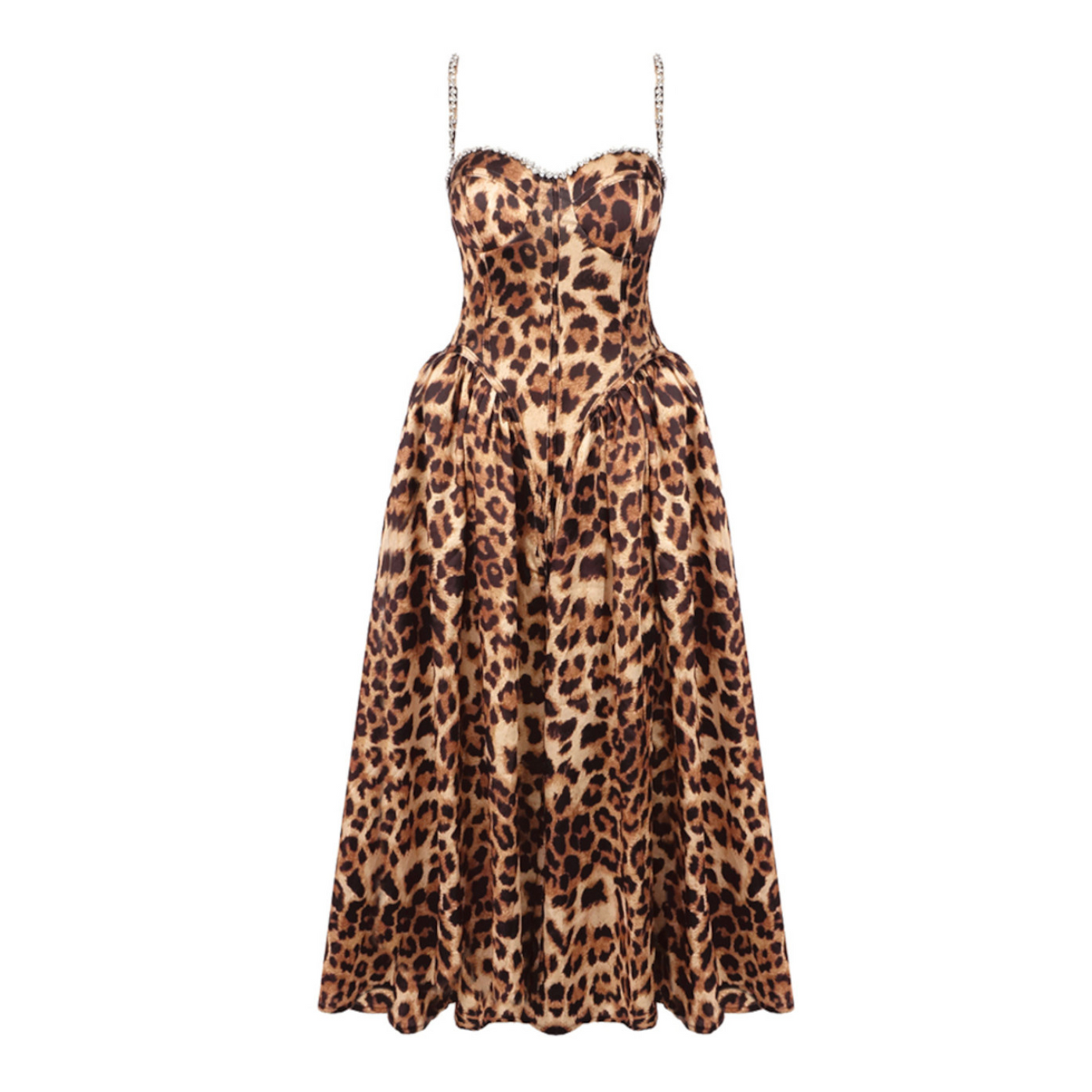 Animal Print Crystal Bustier A Line Midi Dress