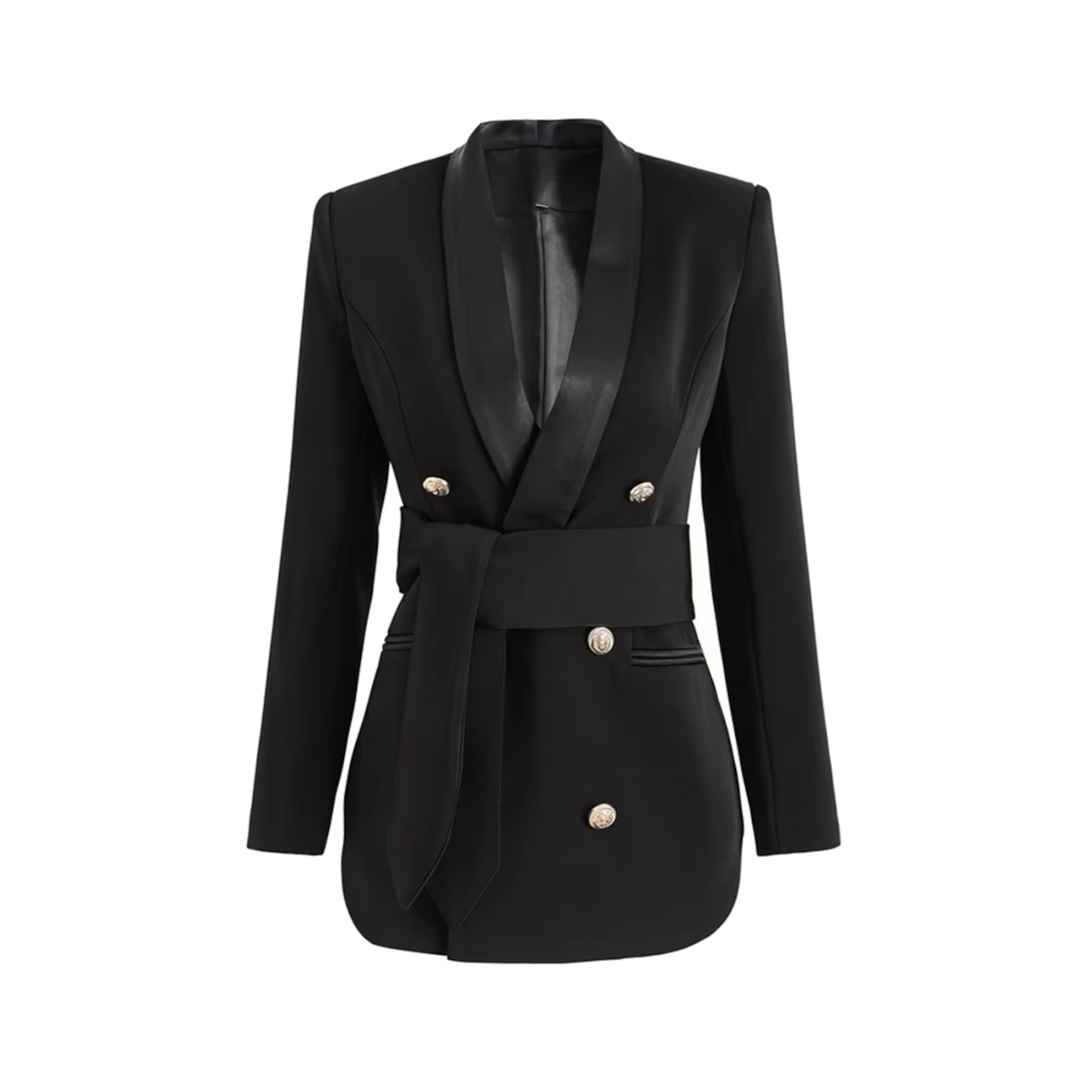 Long Sleeve Belt Detail Blazer Black