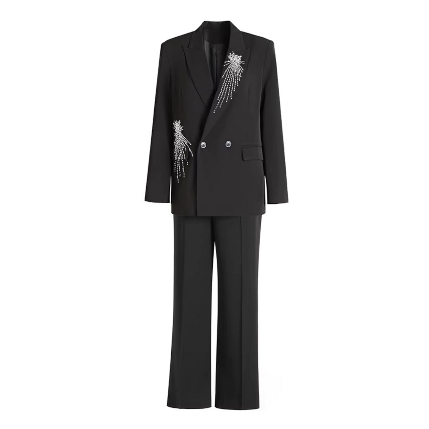 Long Sleeve Embellished Detail Suit Black