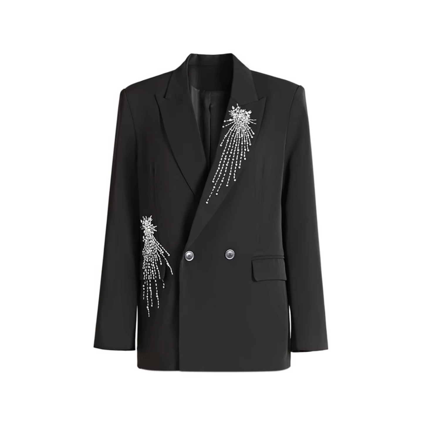 Long Sleeve Embellished Detail Suit Black