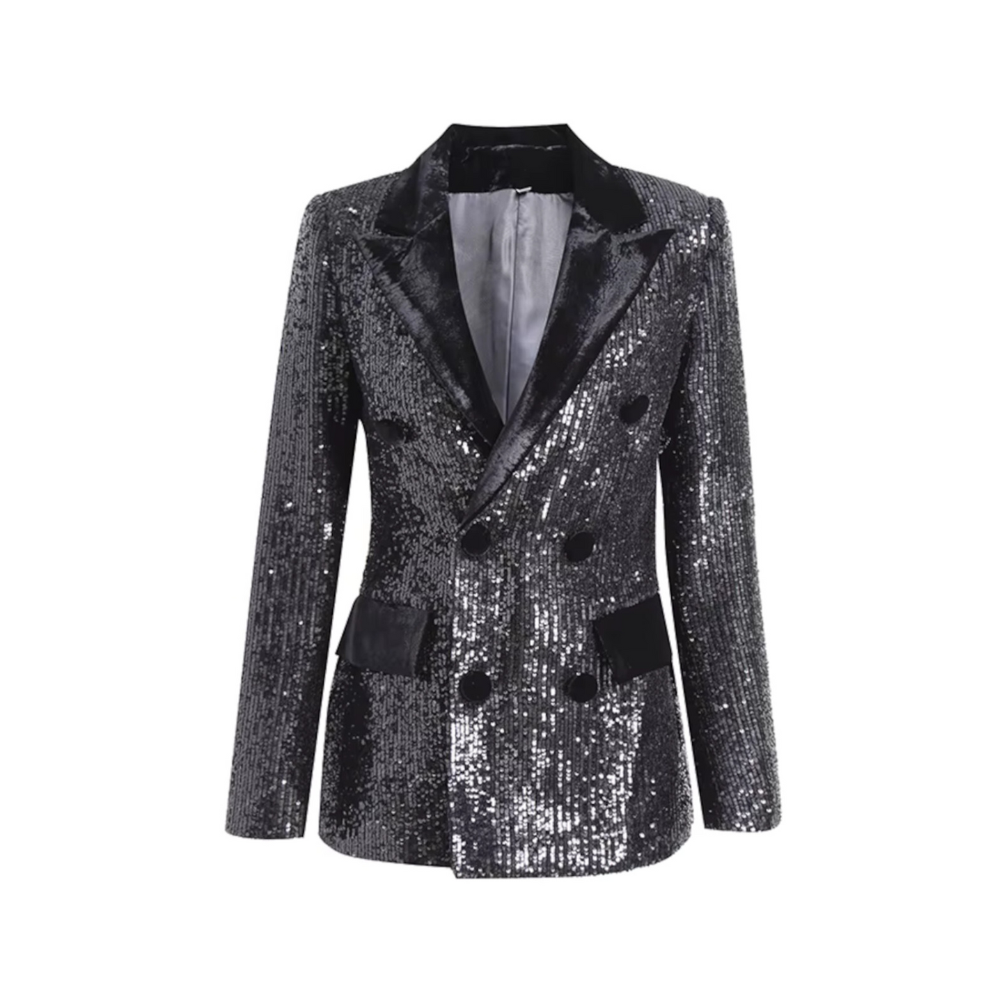 Long Sleeve Sequin Velvet Blazer Black