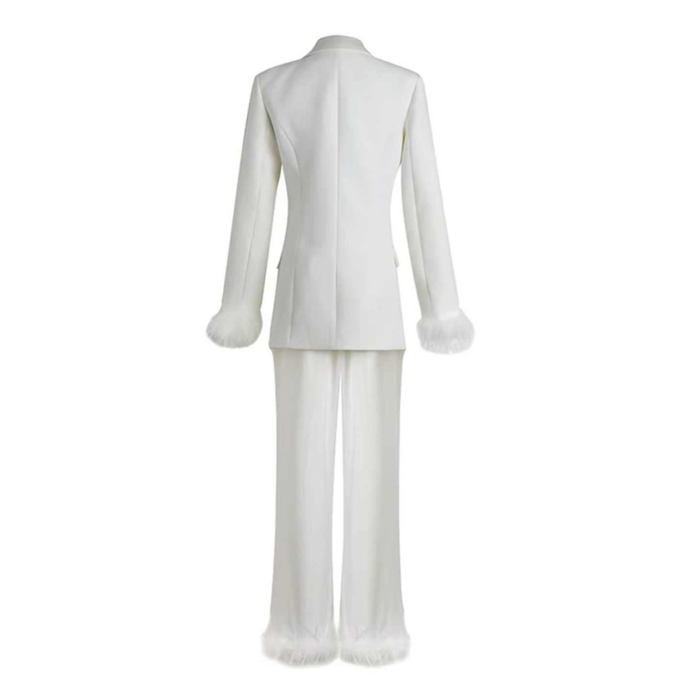 Long Sleeve Feather Detail Suit White