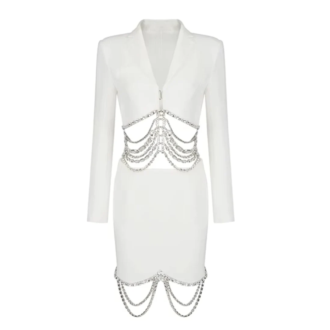 Long Sleeve Crystal Detail Two Piece Dress