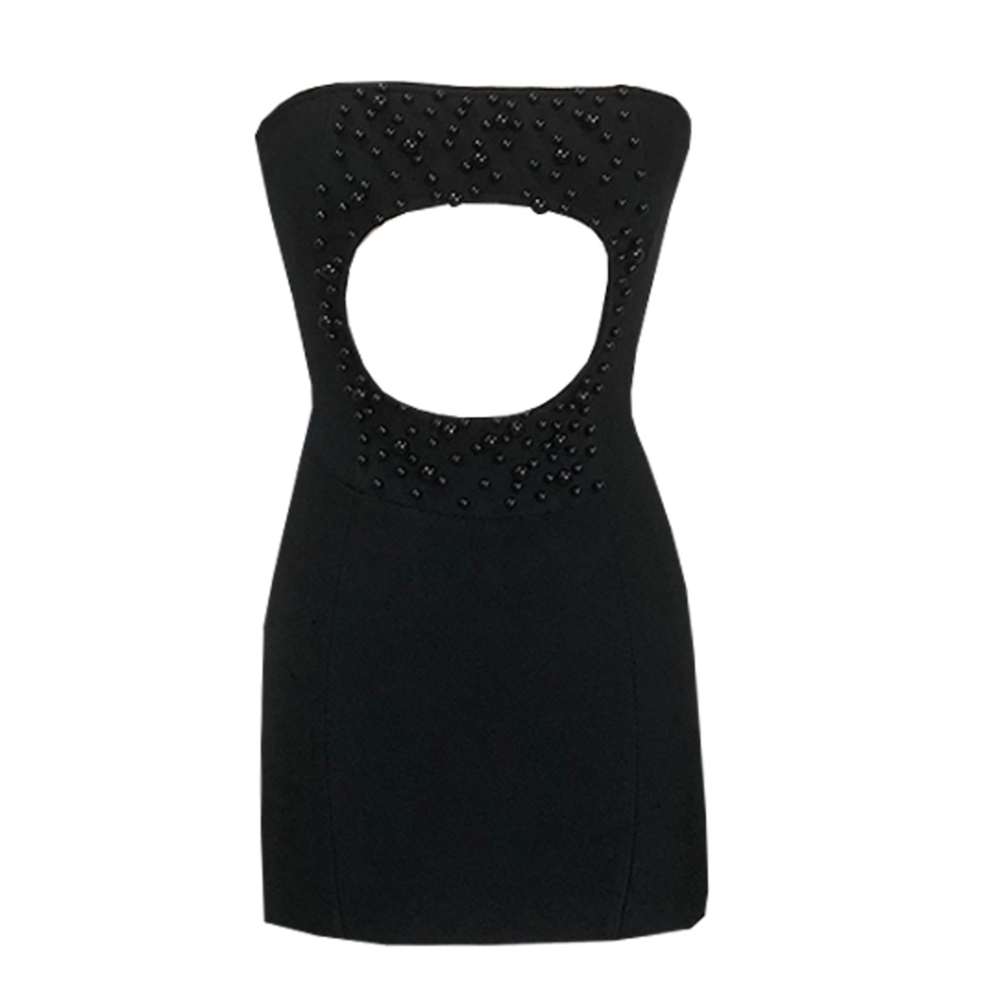 Strapless Embellished Cut Out Dress Black HV1517