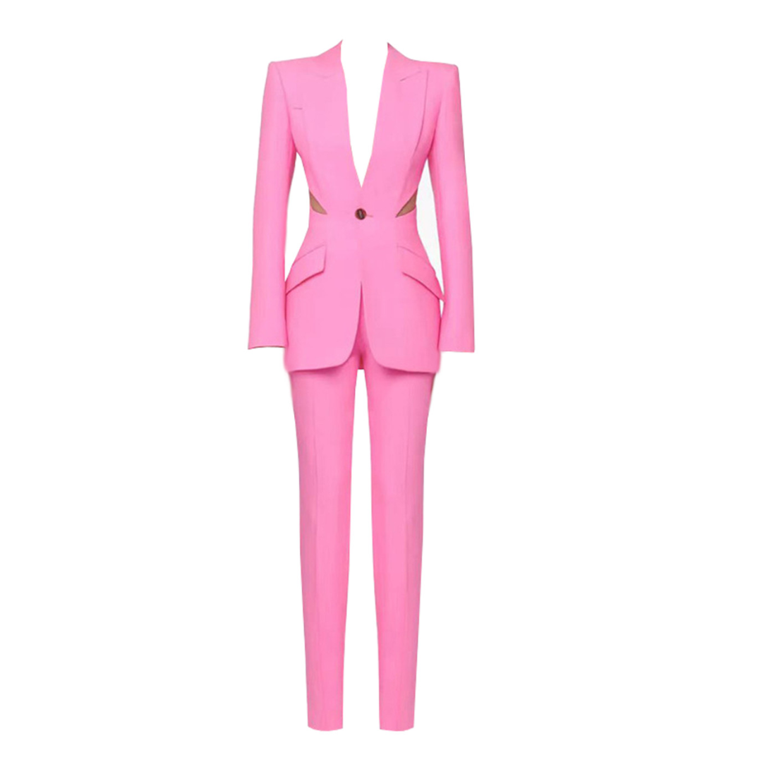 Long Sleeve Mesh Insert Suit Pink HV1485