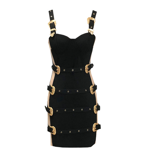 Bustier Buckle Detail Dress Black HV1662