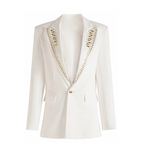 Long Sleeve Studded Blazer White