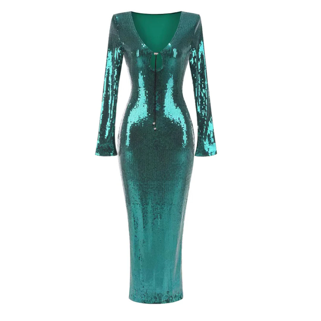 Long Sleeve Sequined Maxi Dress
