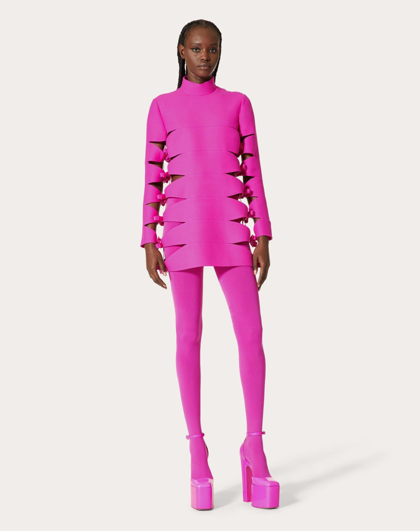 Long Sleeve Side Cut Out Dress Hot Pink HV9160