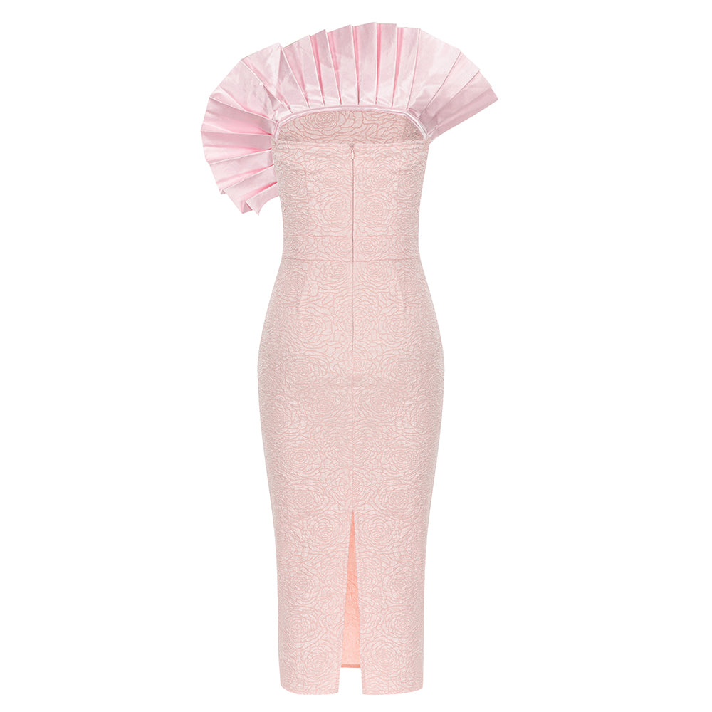 Pleated Detail Strapless Midi Dress Pink