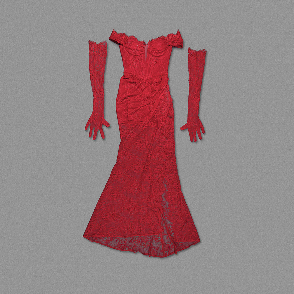 Strapless Lace Corset Maxi Dress HV9985