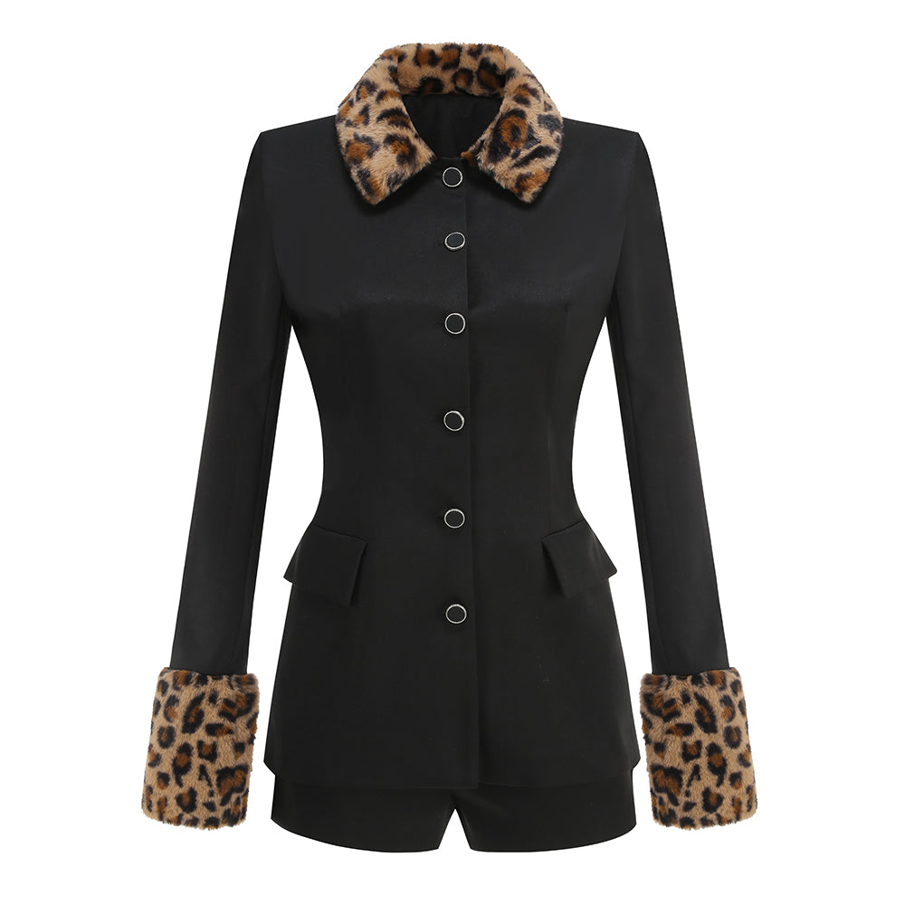 Animal Print Fur Detail Two Piece Set Black HV1989