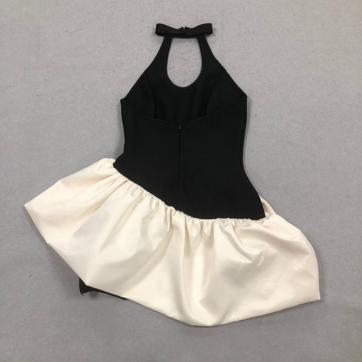 Halter Floral Puff Dress Black Ivory HV2164