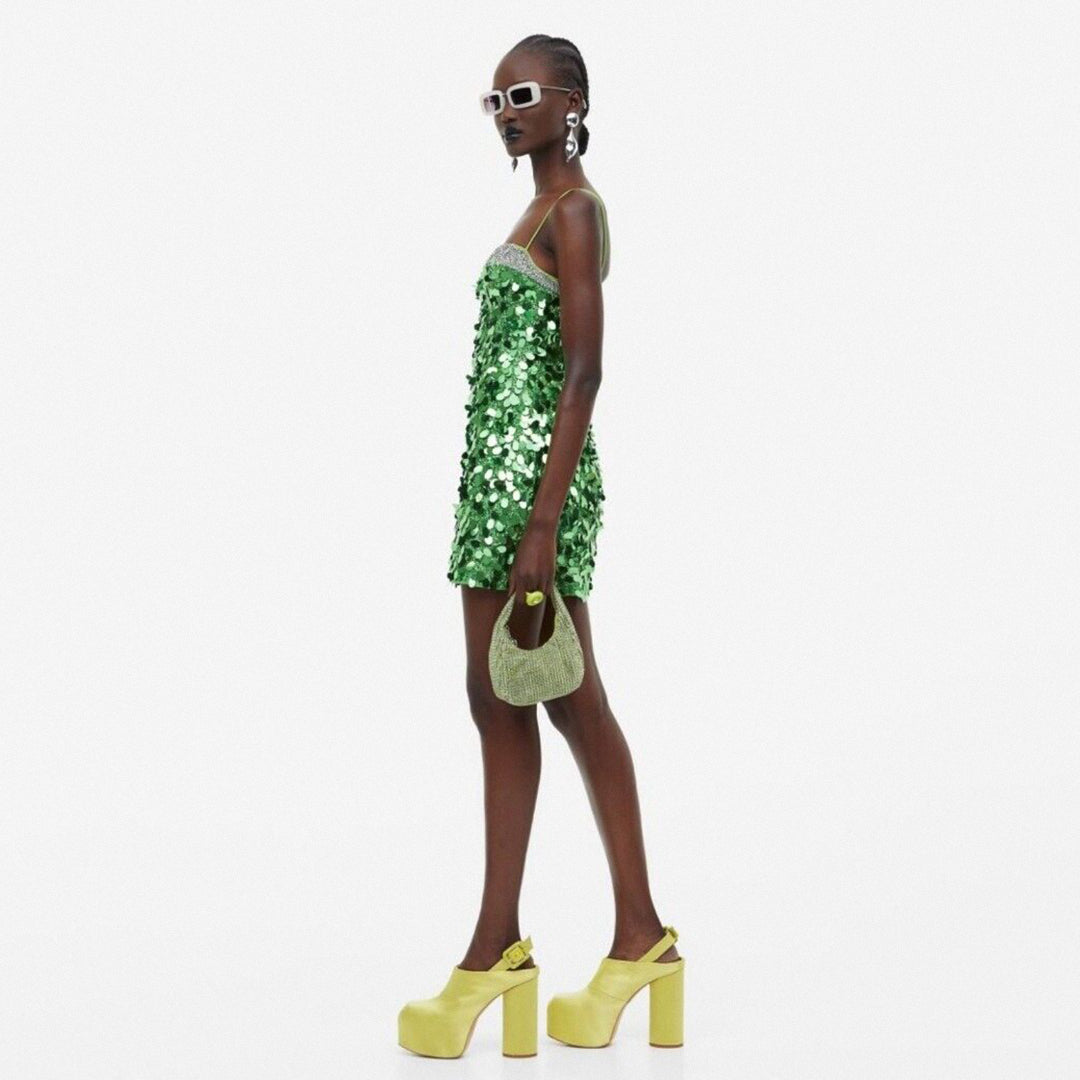 Sequin Studded Dress Green