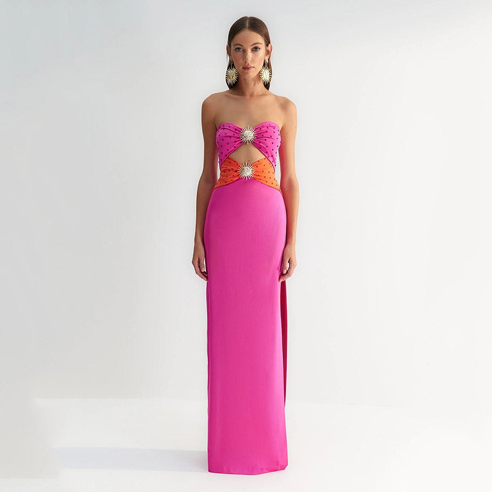 Strapless Embellished Cut Out Maxi Dress HV1430