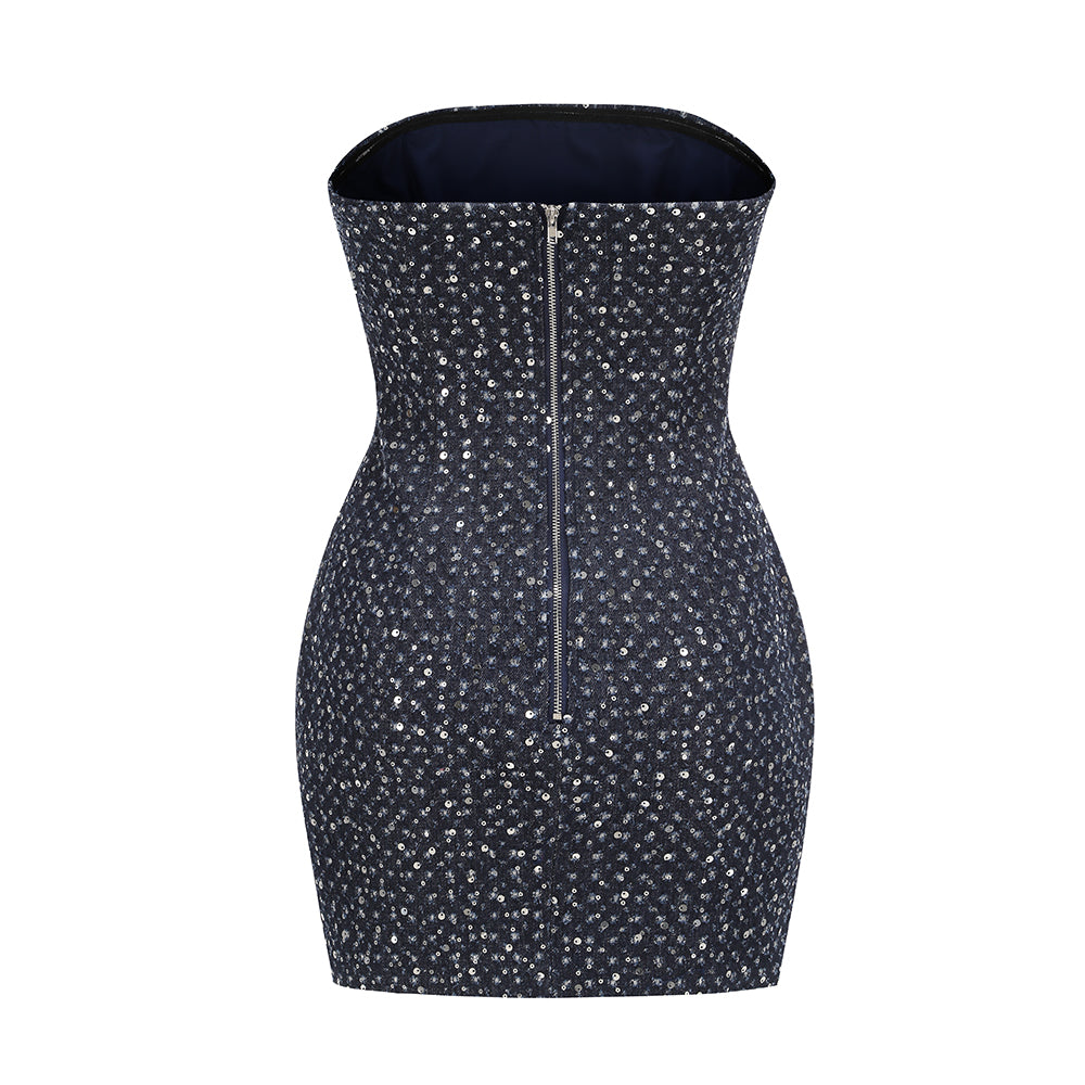 Strapless Sequin Dress Navy Blue HV1945
