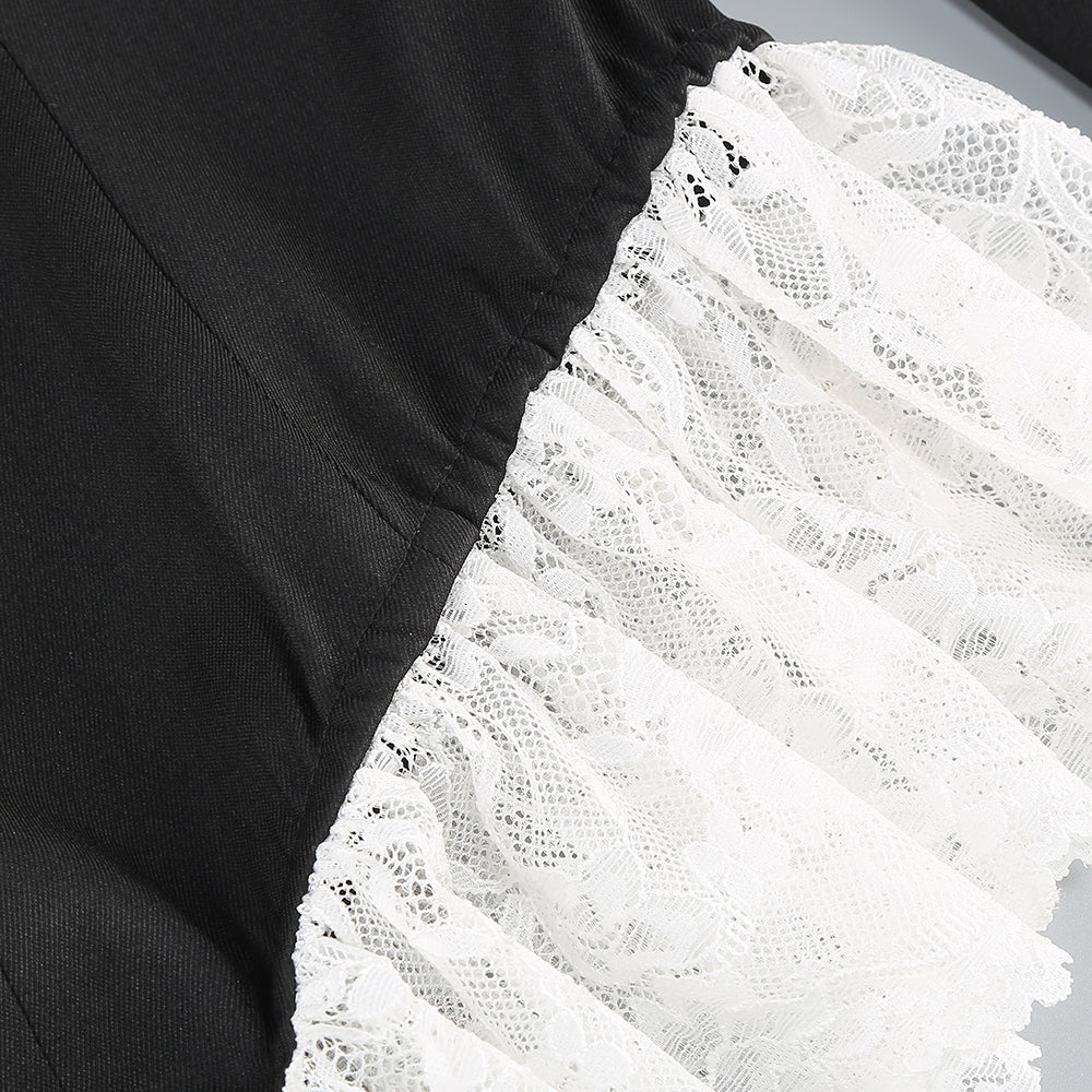 Long Sleeve Lace Bodysuit Black White HV1748