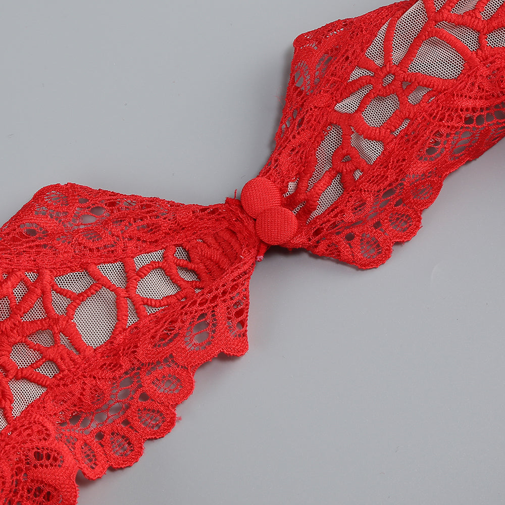 Long Sleeve Crochet Two Piece Jumpsuit Red