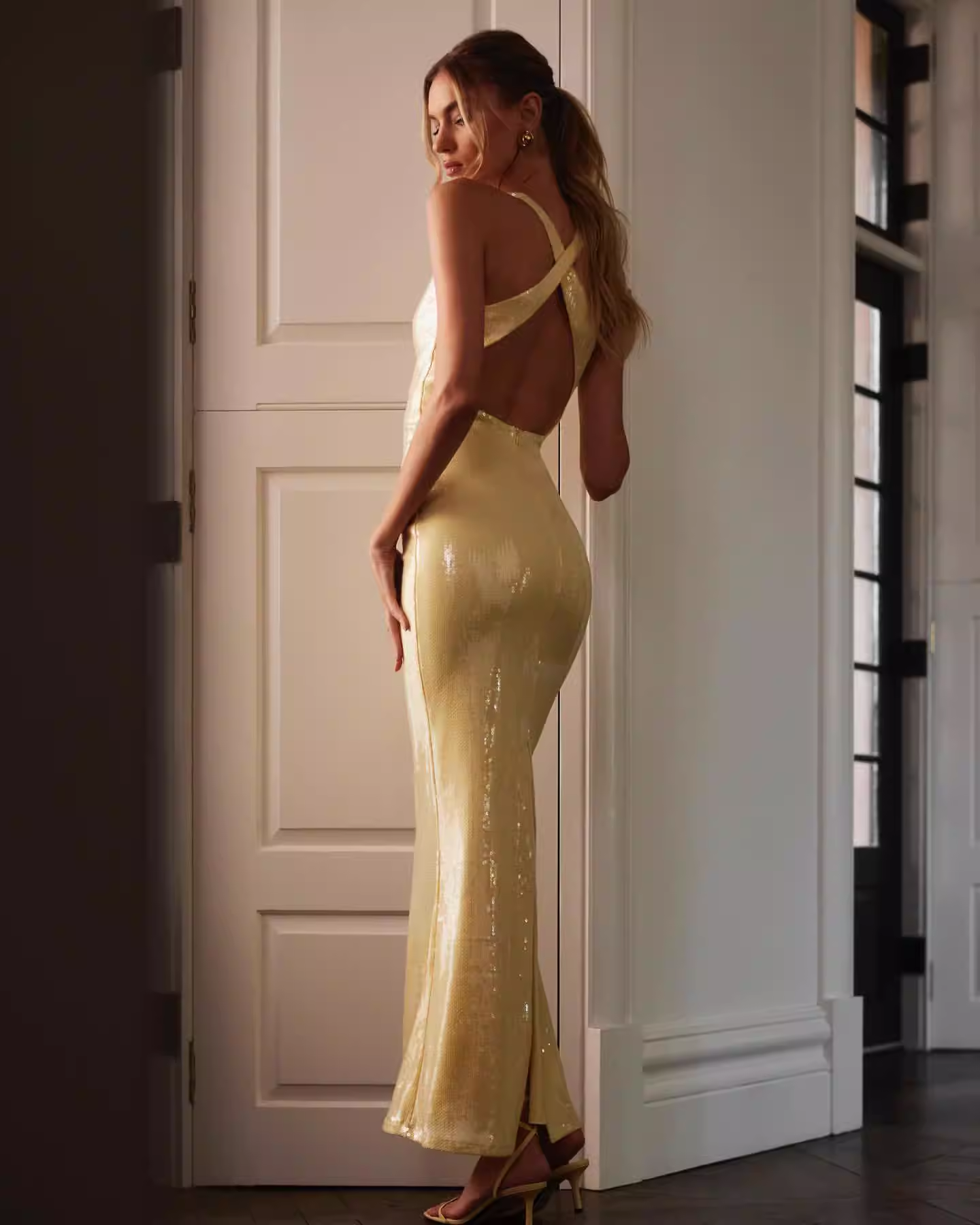 Strapless Design Crystal Maxi Dress Black HV1144