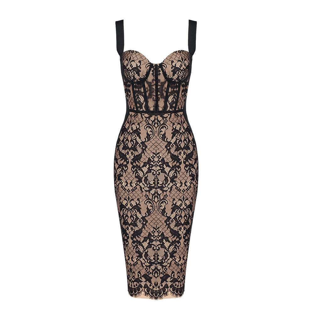 Lace Bustier Midi Dress White HV9716
