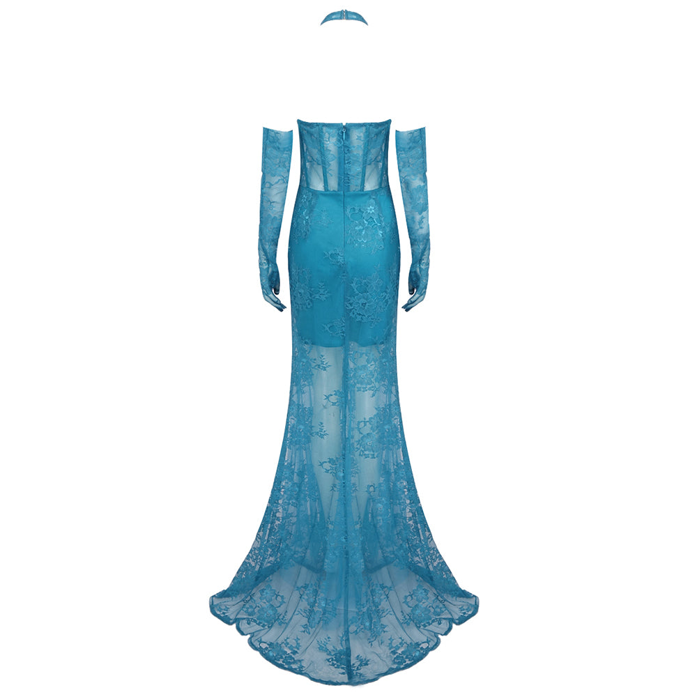 Halter Bustier Lace Mermaid Maxi Dress HV9972