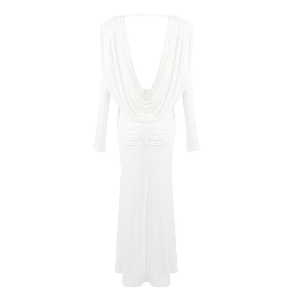 Long Sleeve Draped Backless Maxi Dress HV2076