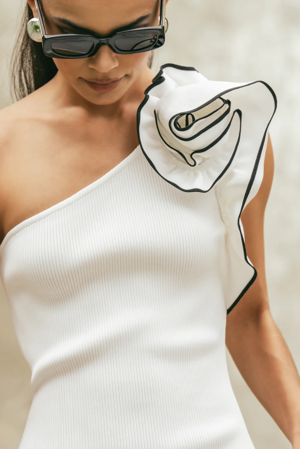 One Shoulder Ruffle Maxi Dress White HV1038