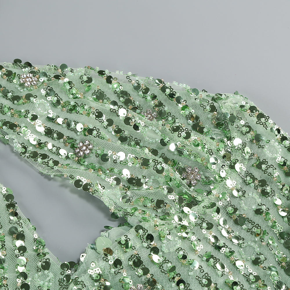 Halter Crystal Sequin Dress Green HV1372