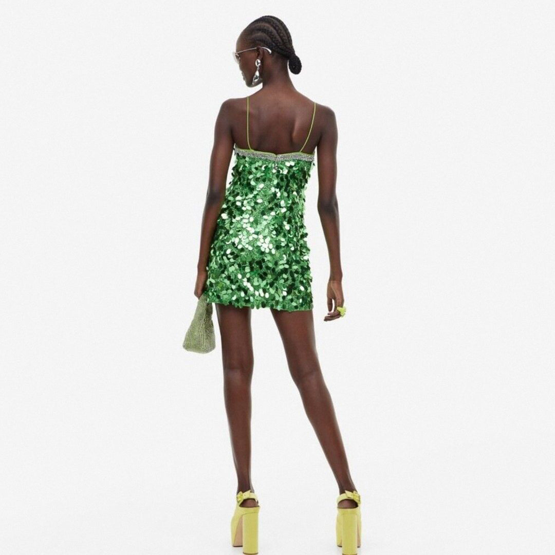Sequin Studded Dress Green