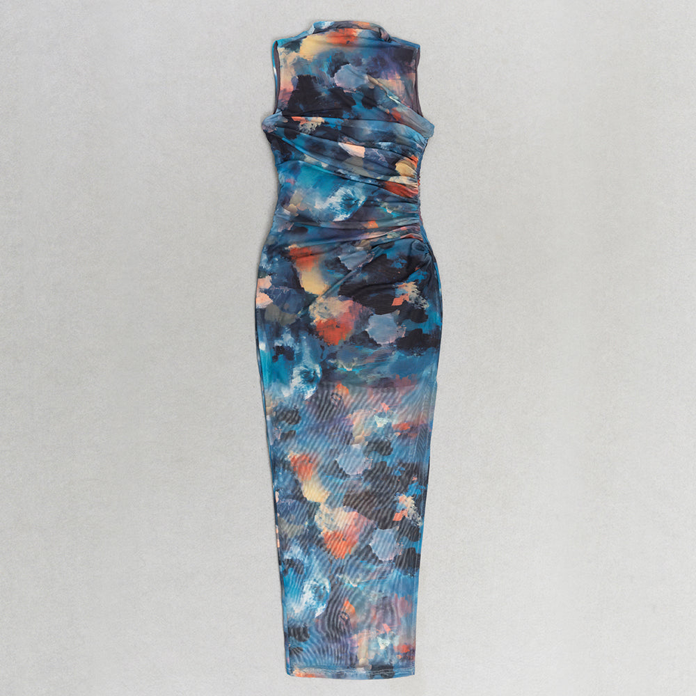 Printed Draped Maxi Dress Blue HV9824