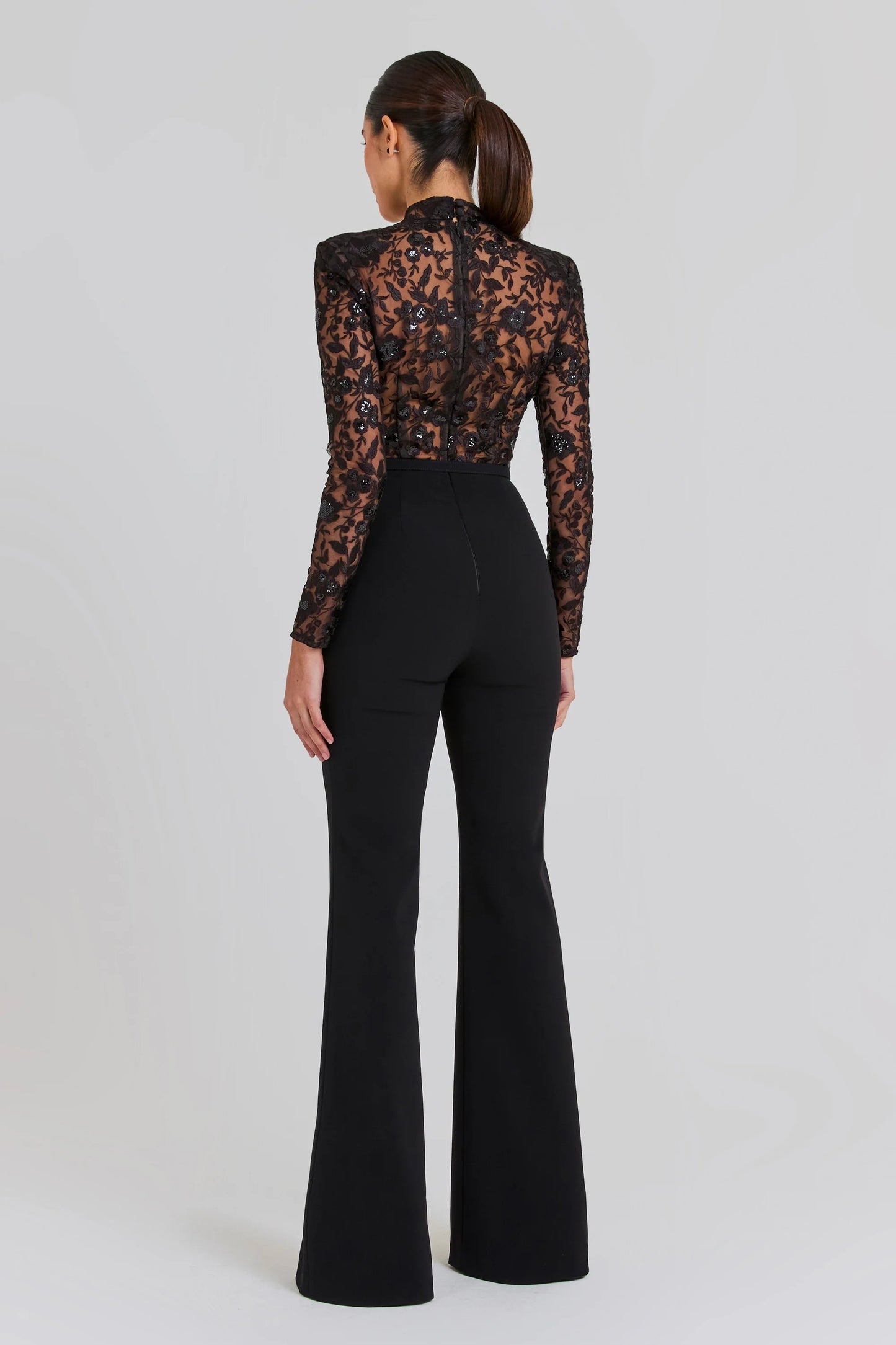 Long Sleeve Lace Sequin Jumpsuit Black HV1135