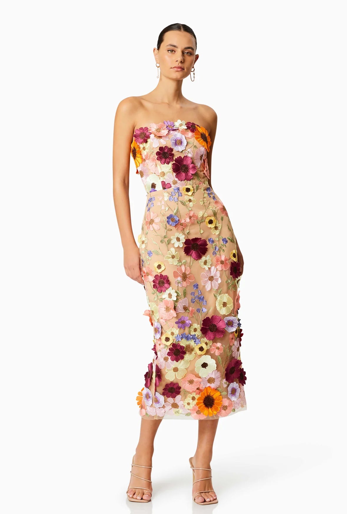 Strapless Floral Midi Dress HV1280