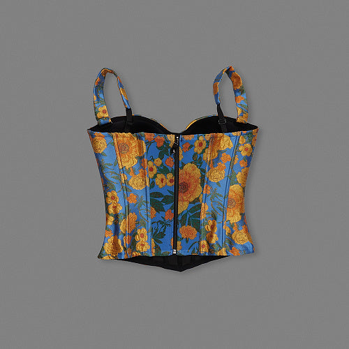 Floral Structured Bustier Top Blue Orange HV3039