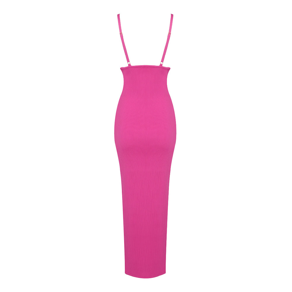 Draped Bustier Ribbed Midi Dress HV9839