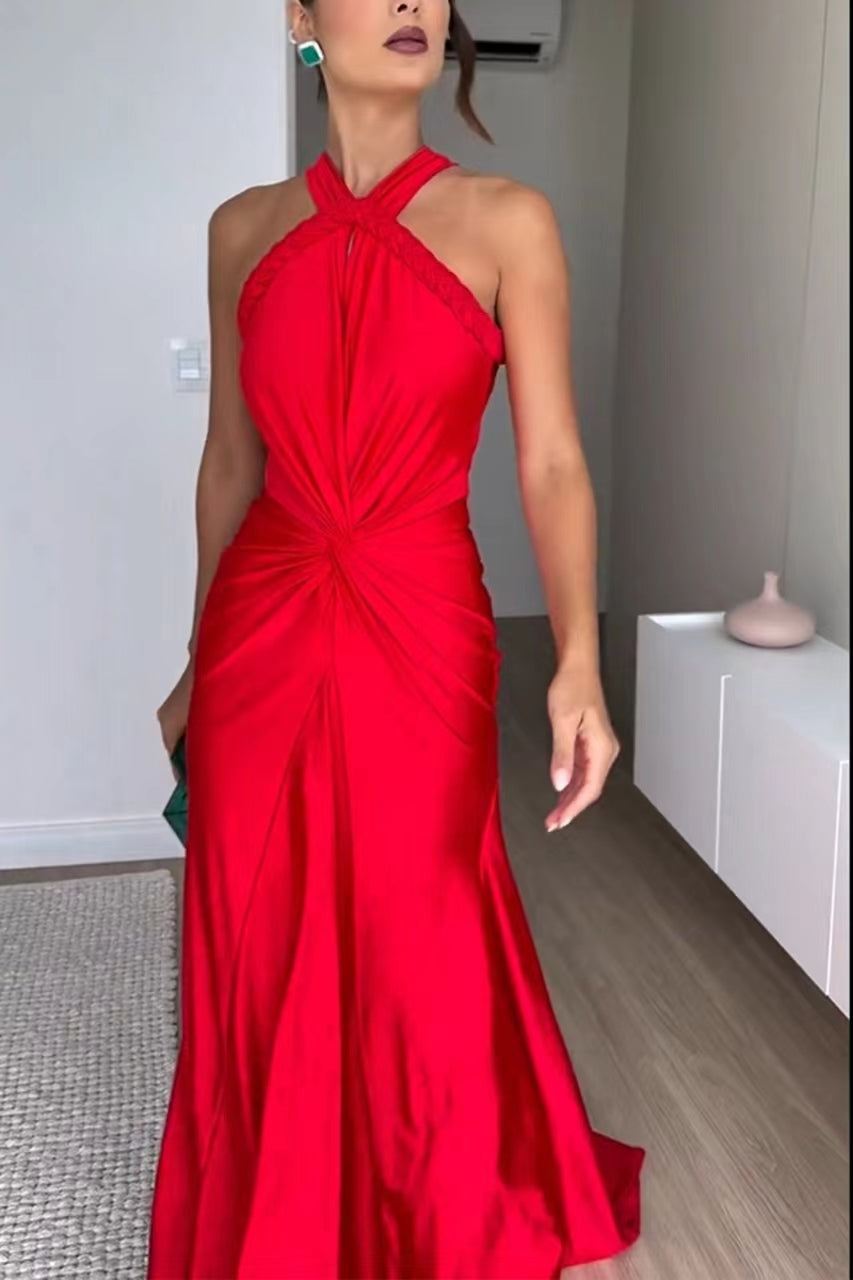Halter Braided Draped Maxi Dress HV1380