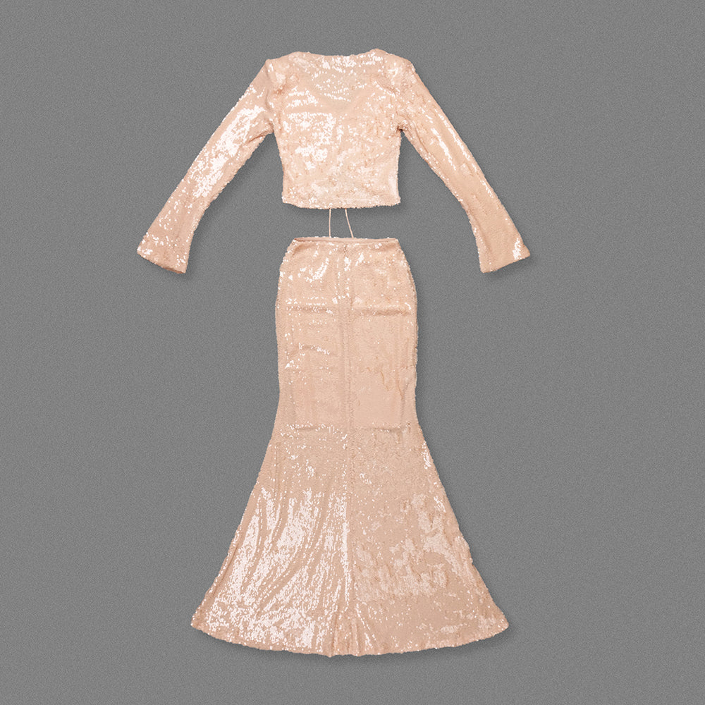 Long Sleeve Sequin Two Piece Maxi Dress HV2163
