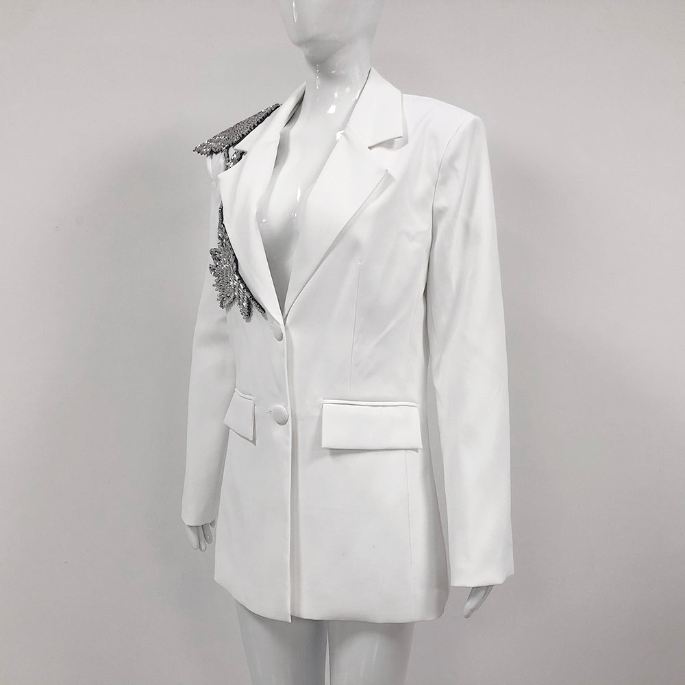 Long Sleeve Floral Detail Blazer White HV1354