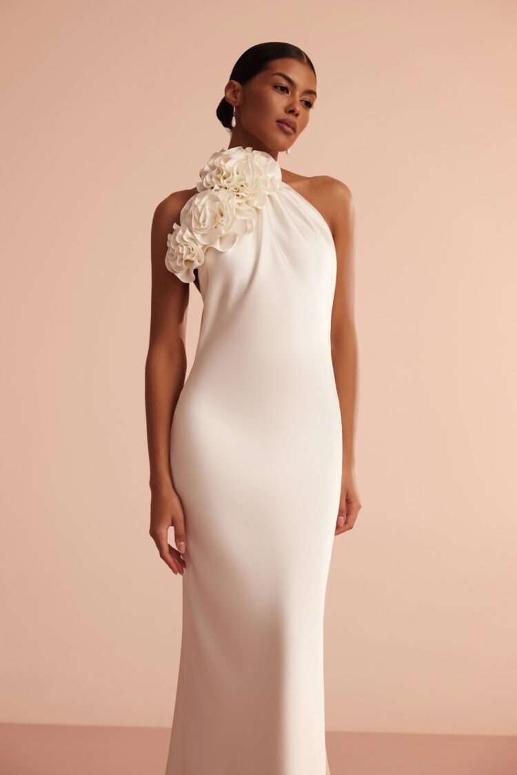 Halter Floral Detail Maxi Dress White HV1995