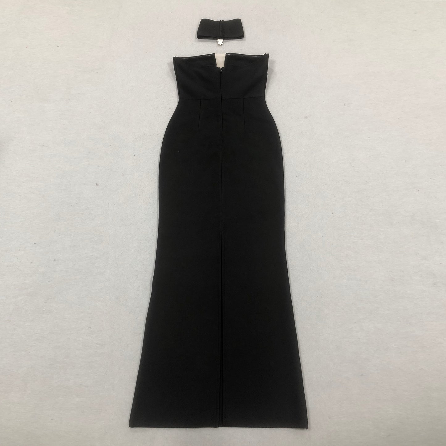 Strapless Crystal Choker Maxi Dress Black