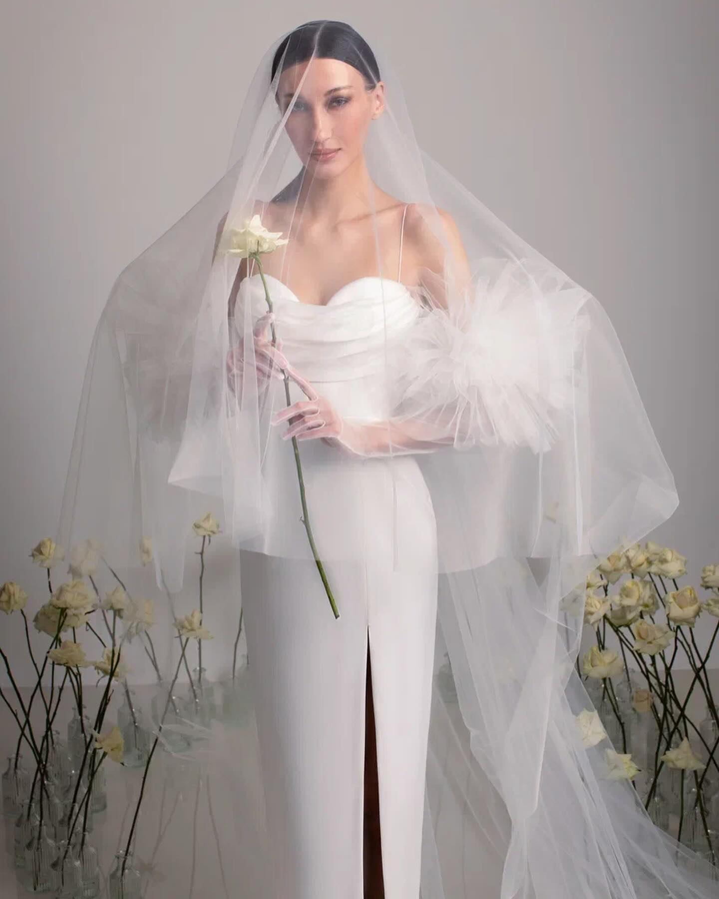 Draped Mesh Bow Maxi Dress White HV1118